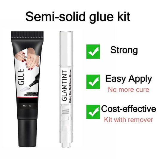 Semi-solid glue New Upgrade Super Strong Quick drying with remover kit for nails