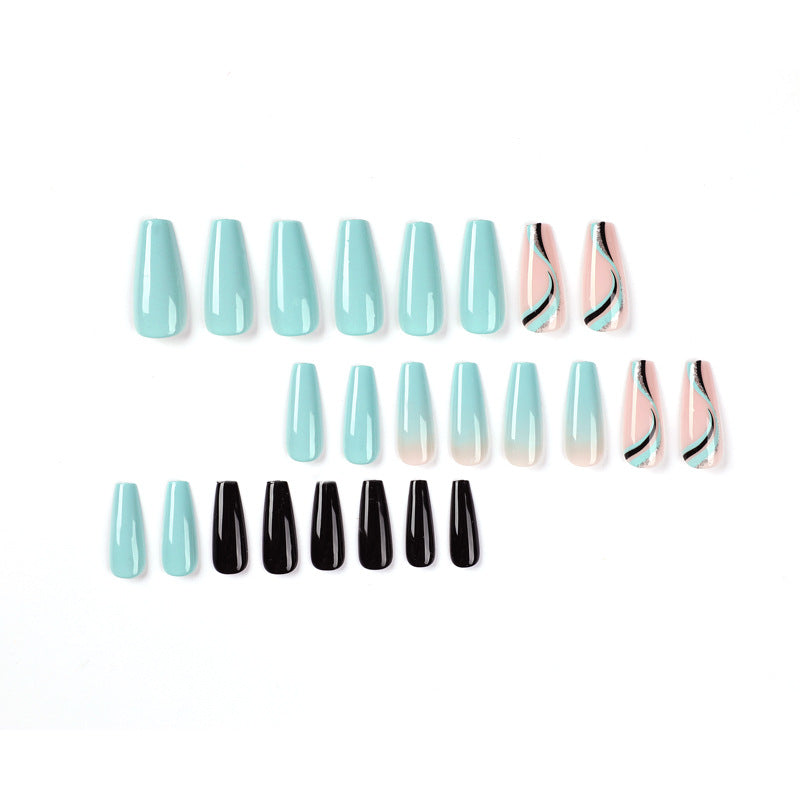 Blue Glossy Long Ombre Press on Nails