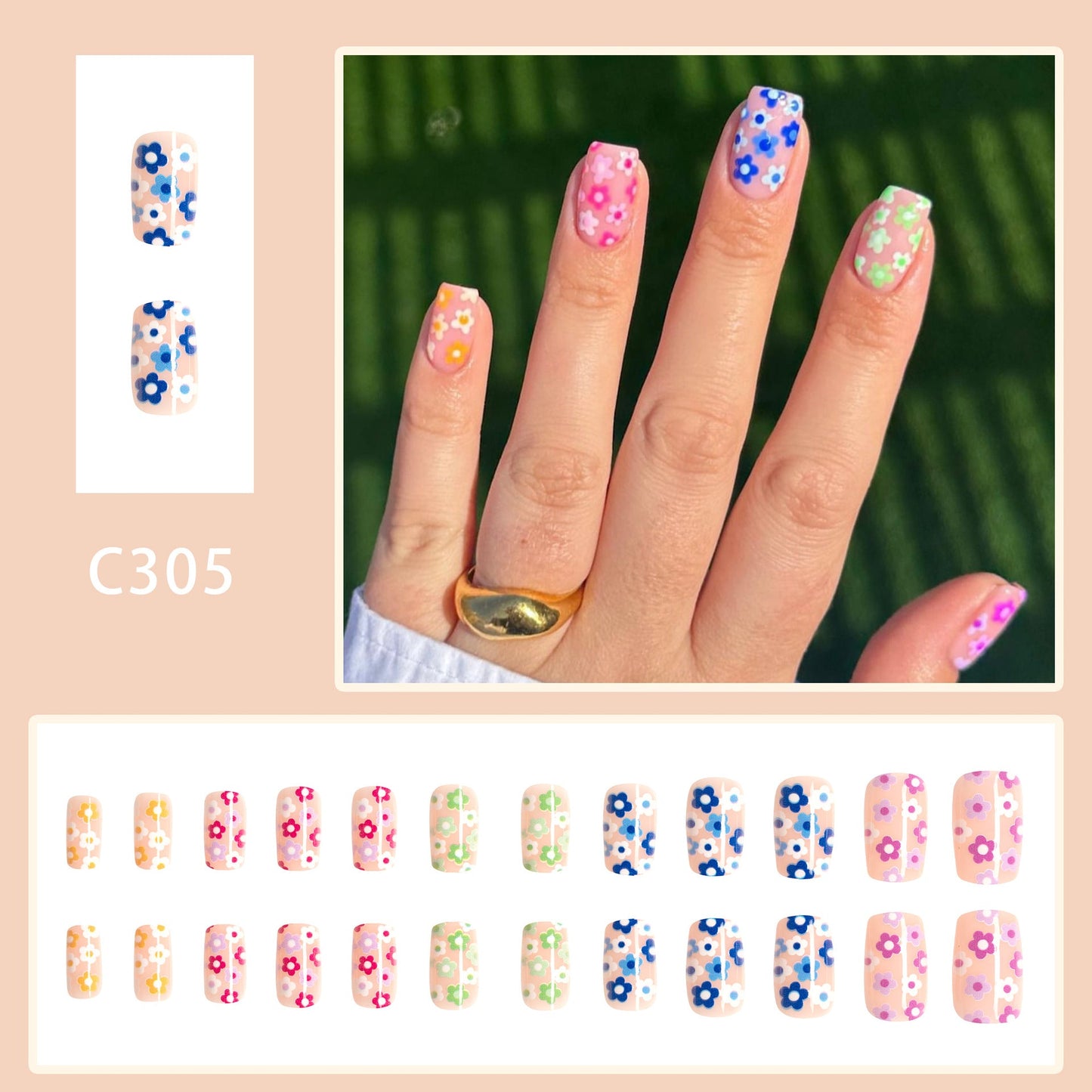 12 Sizes-24 Pcs  Press On Nails C305