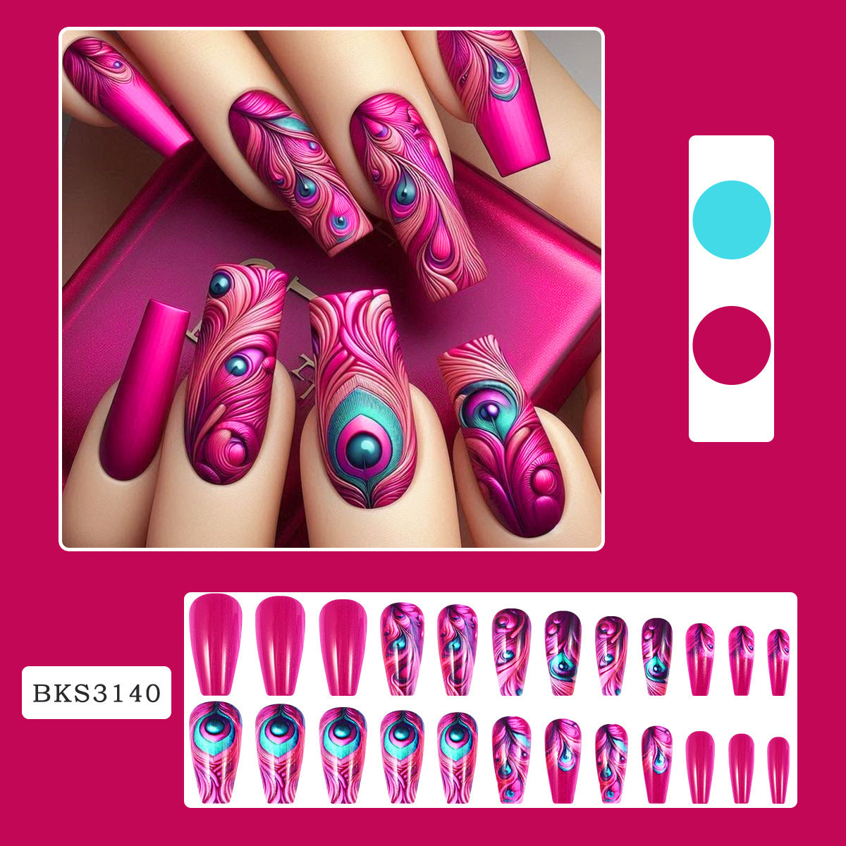 12 Sizes-24 Pcs Press On Nails BKS3140